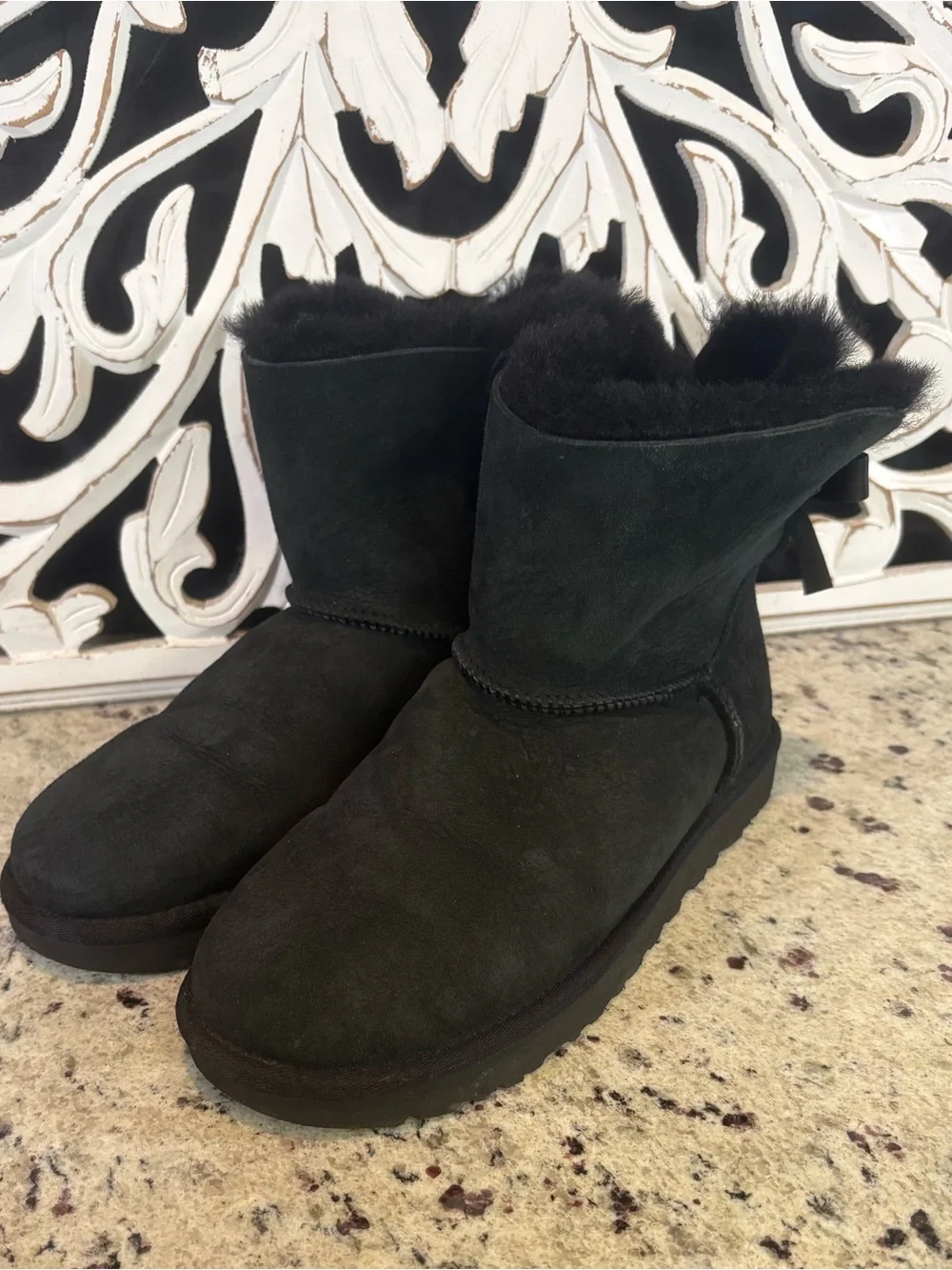 UGG Mini Bailey Bow II Black Boots Size 8